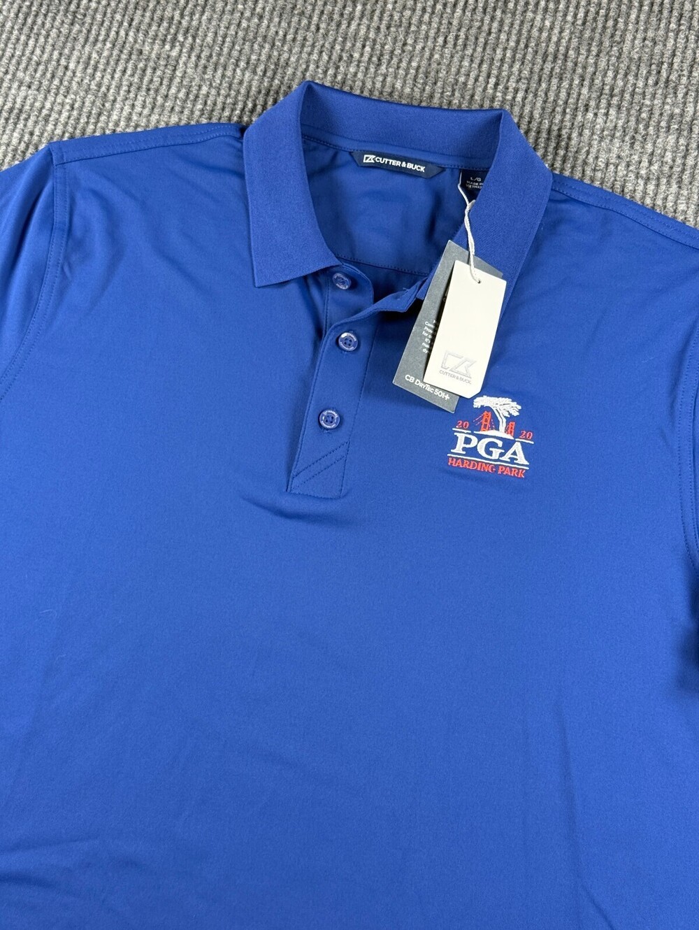 NWT Cutter & Buck Golf Polo Men L 2020 PGA Harding Park DryTec UPF 50 Royal Blue